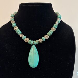 Turquoise and Silver Beaded Necklace